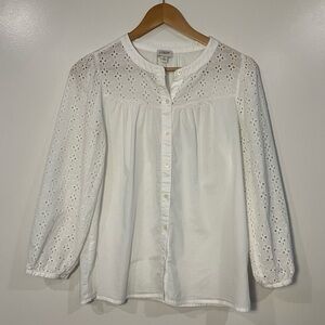 J.Crew Floral Eyelet Mixed Media Button Front Top